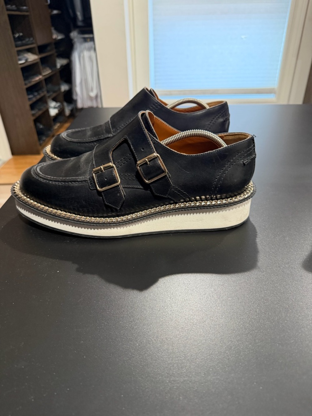 Givenchy Black Leather Monk Strap Derby with Gold Buckles - Picture 15 of 16